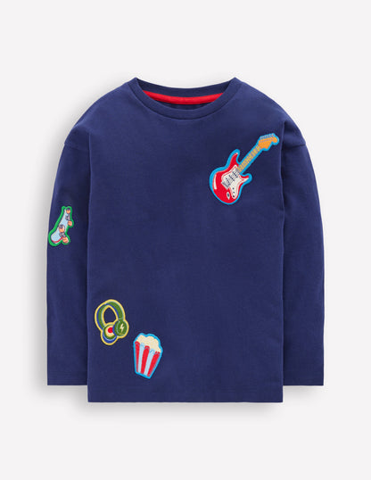 Long Sleeve Badge T-shirt-College Navy Activities-1