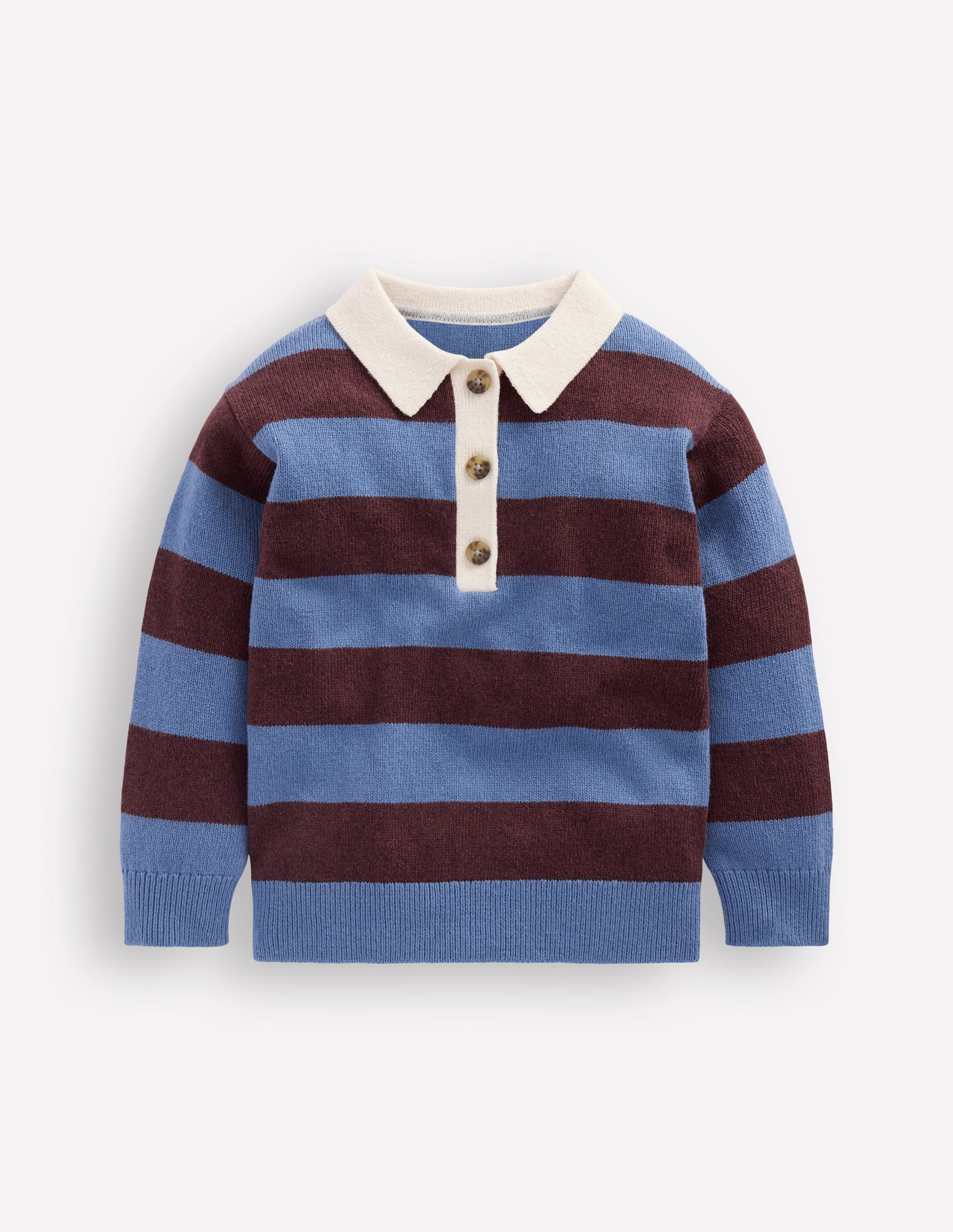 Knitted Rugby Sweater-Blue and Brown Stripe-2