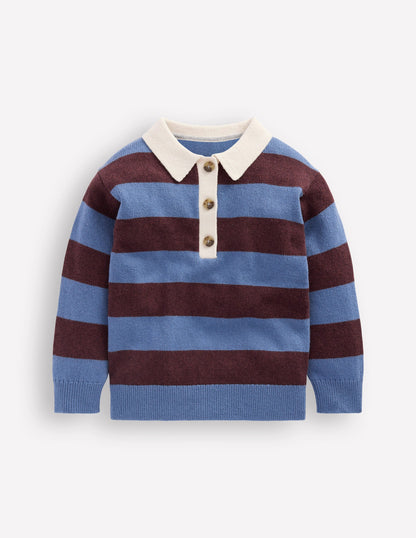 Knitted Rugby Sweater-Blue and Brown Stripe-2