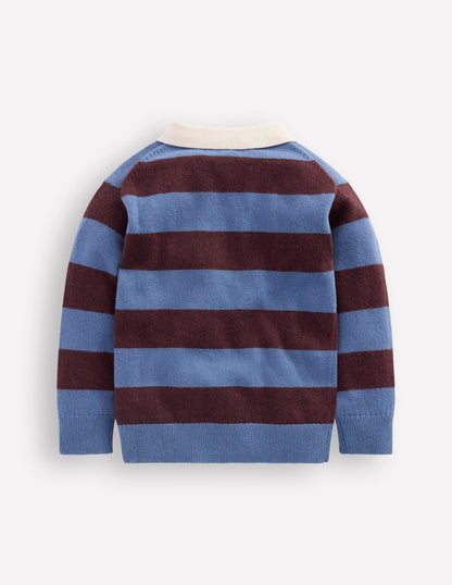 Knitted Rugby Sweater-Blue and Brown Stripe-3