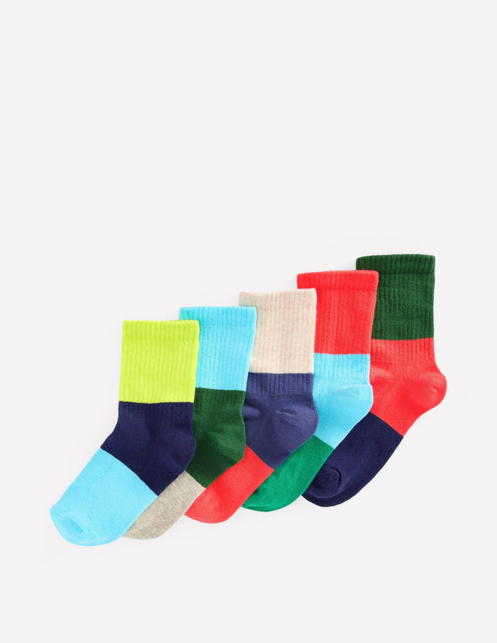 Boys Ribbed Socks 5 Pack-Colour Block