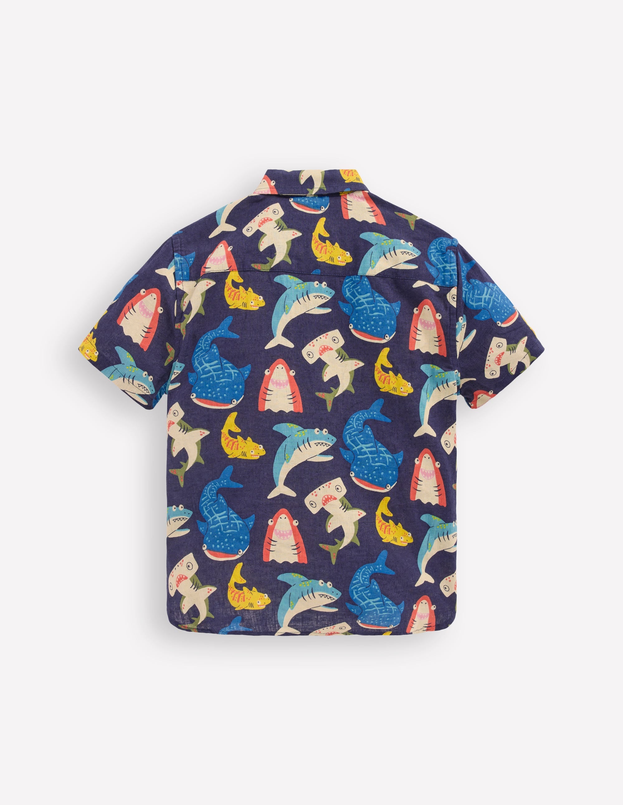 Cotton Linen Shirt-College Navy Multi Sharks | Boden USA