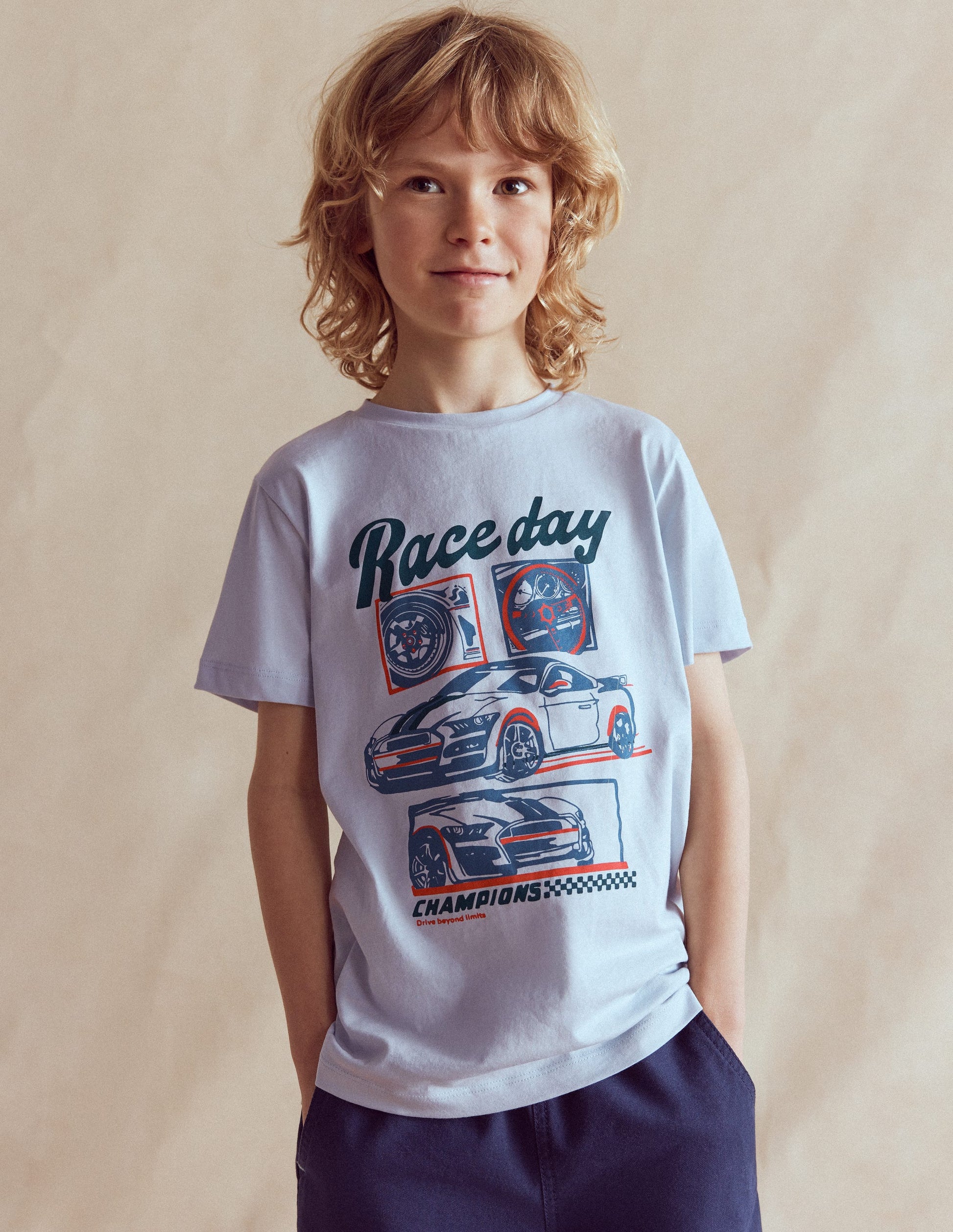 Short Sleeve Graphic T-shirt-Blue Race Cars-1