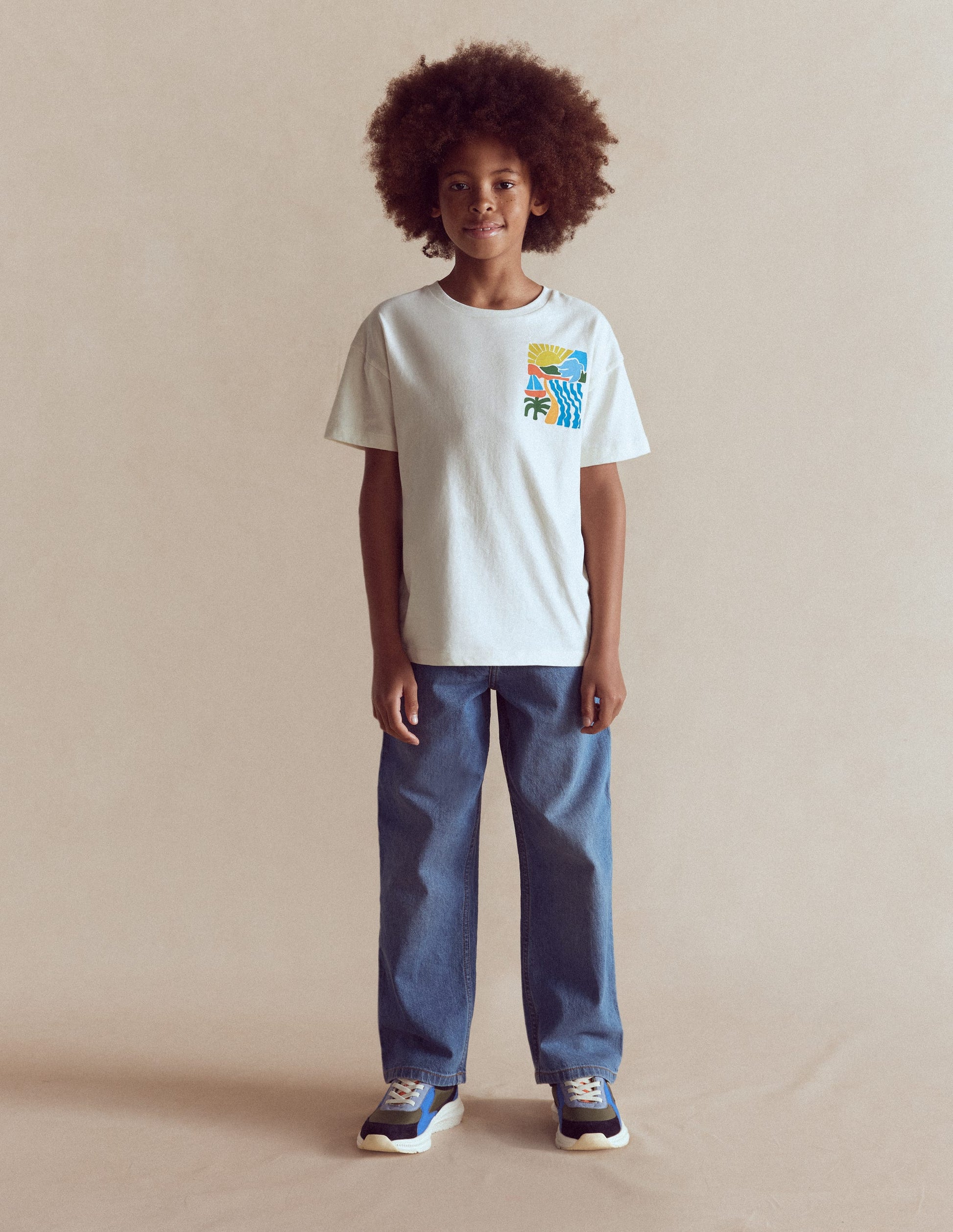 Front & Back Graphic T-shirt-Soft Ivory Sun Scape-1