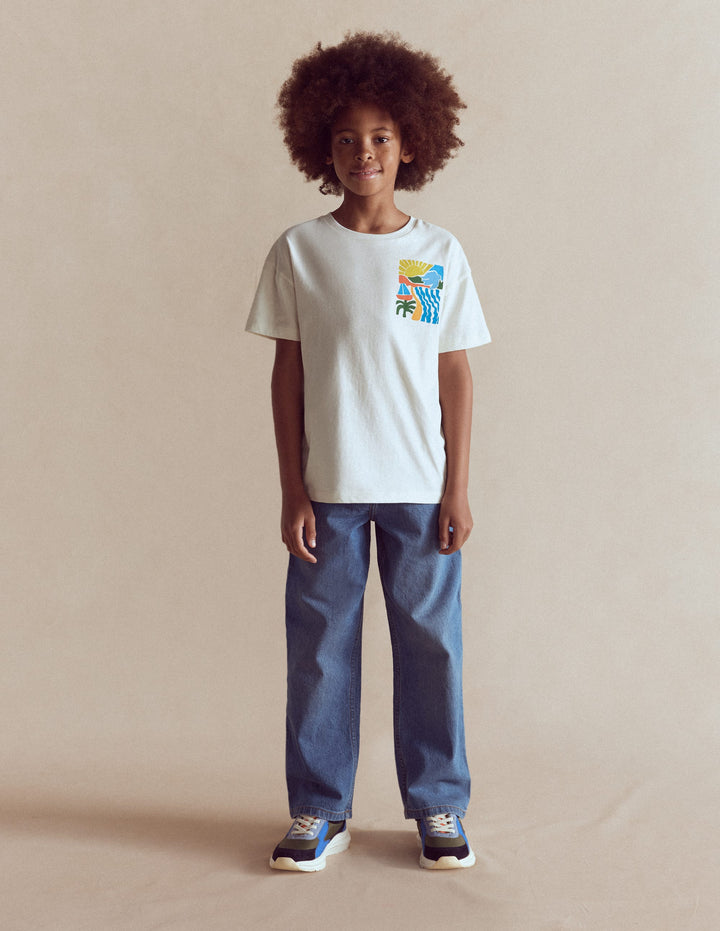 Front & Back Graphic T-shirt-Soft Ivory Sun Scape