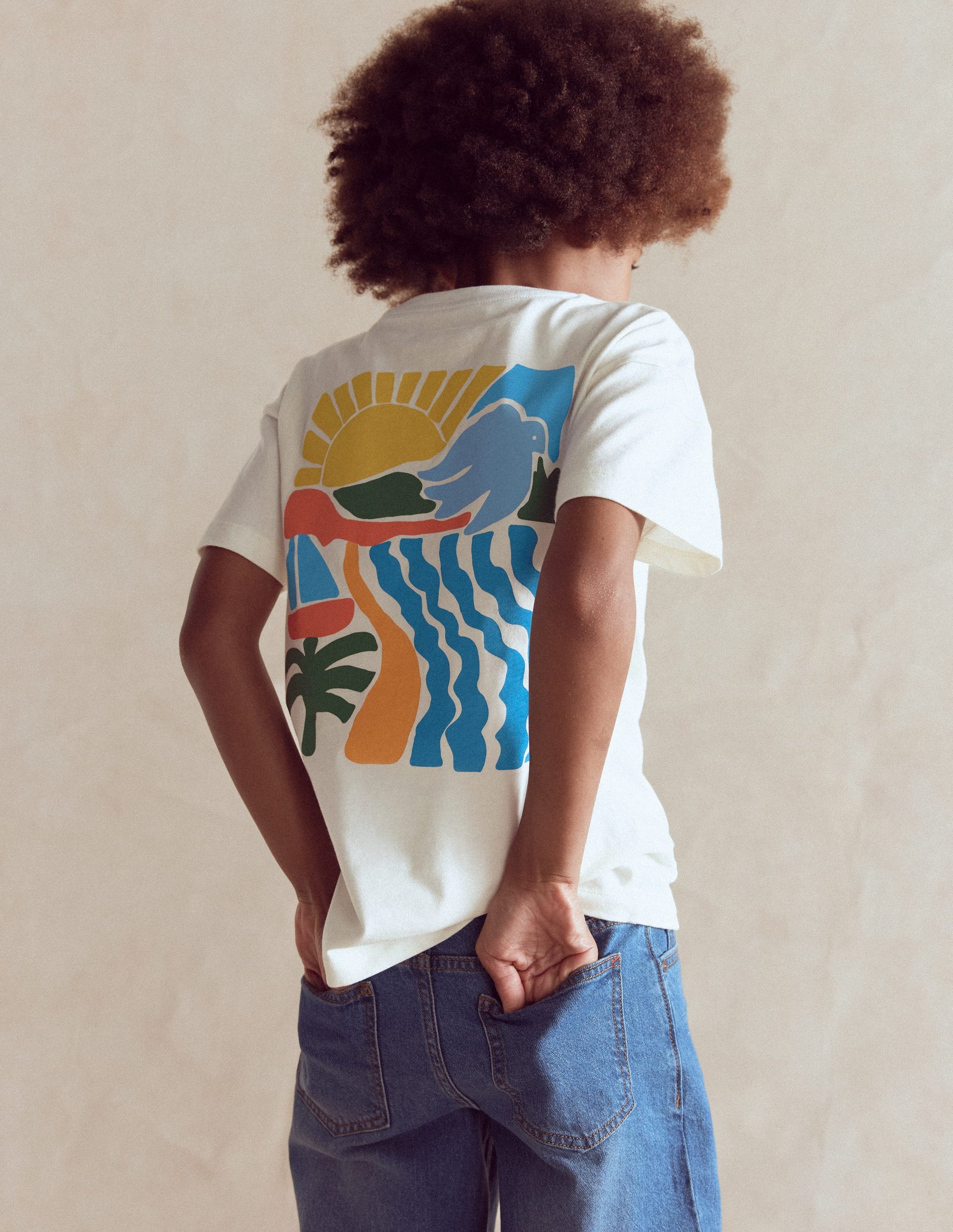 Front & Back Graphic T-shirt-Soft Ivory Sun Scape-2