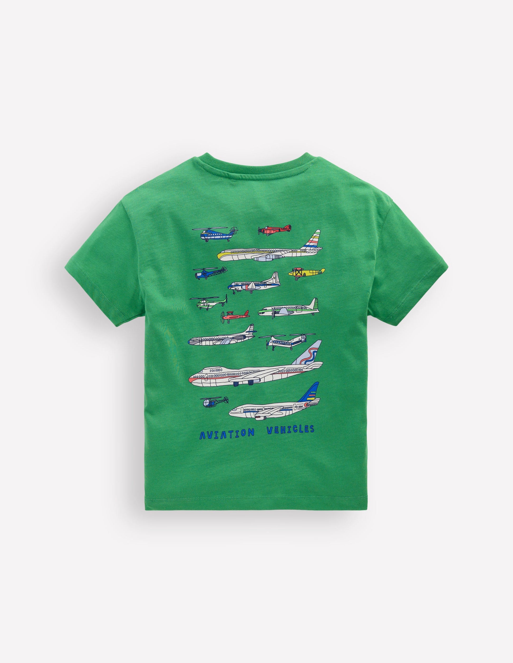 Front & Back Graphic T-shirt-Bright Green Aviation Vehicles-2
