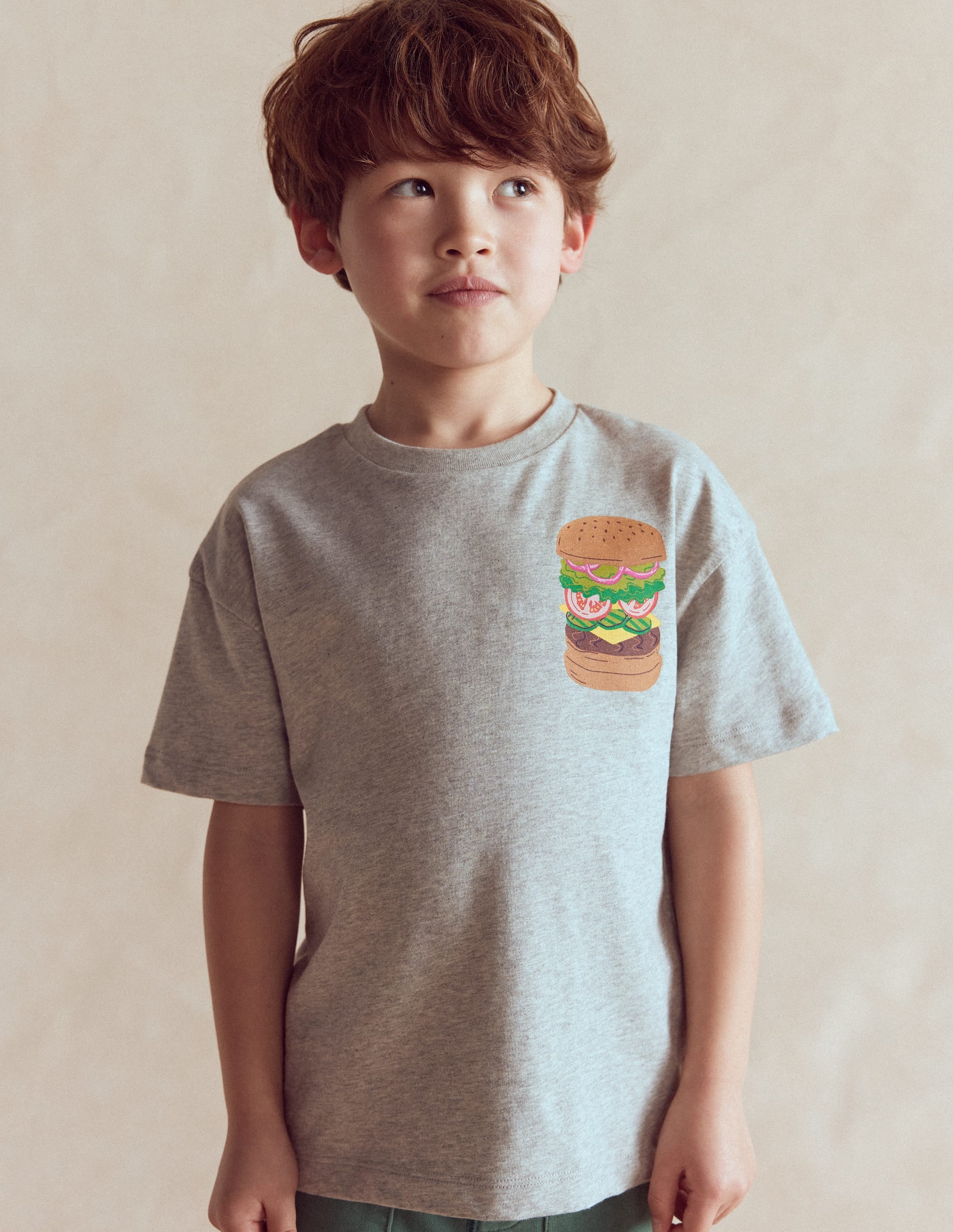 Front & Back Graphic T-shirt-Grey Marl Hamburger - Image 1