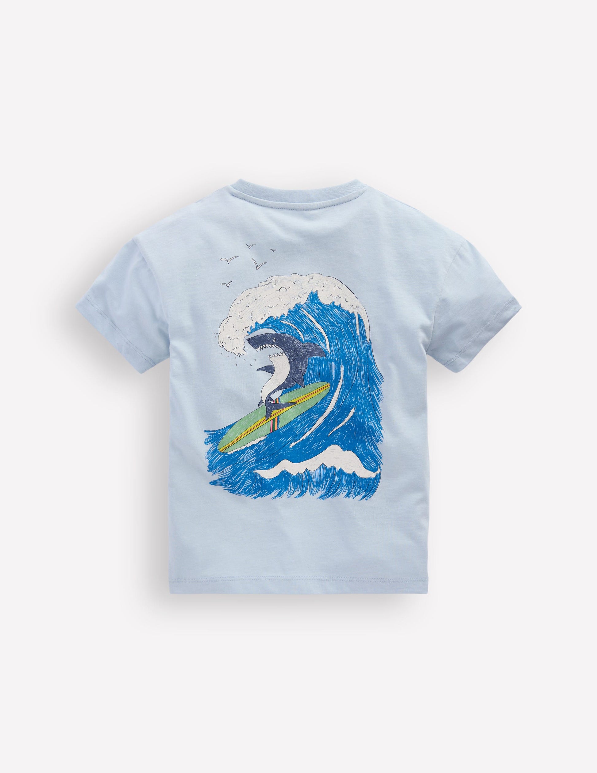 Front & Back Graphic T-shirt-Niagra Mist Surfing Shark-2