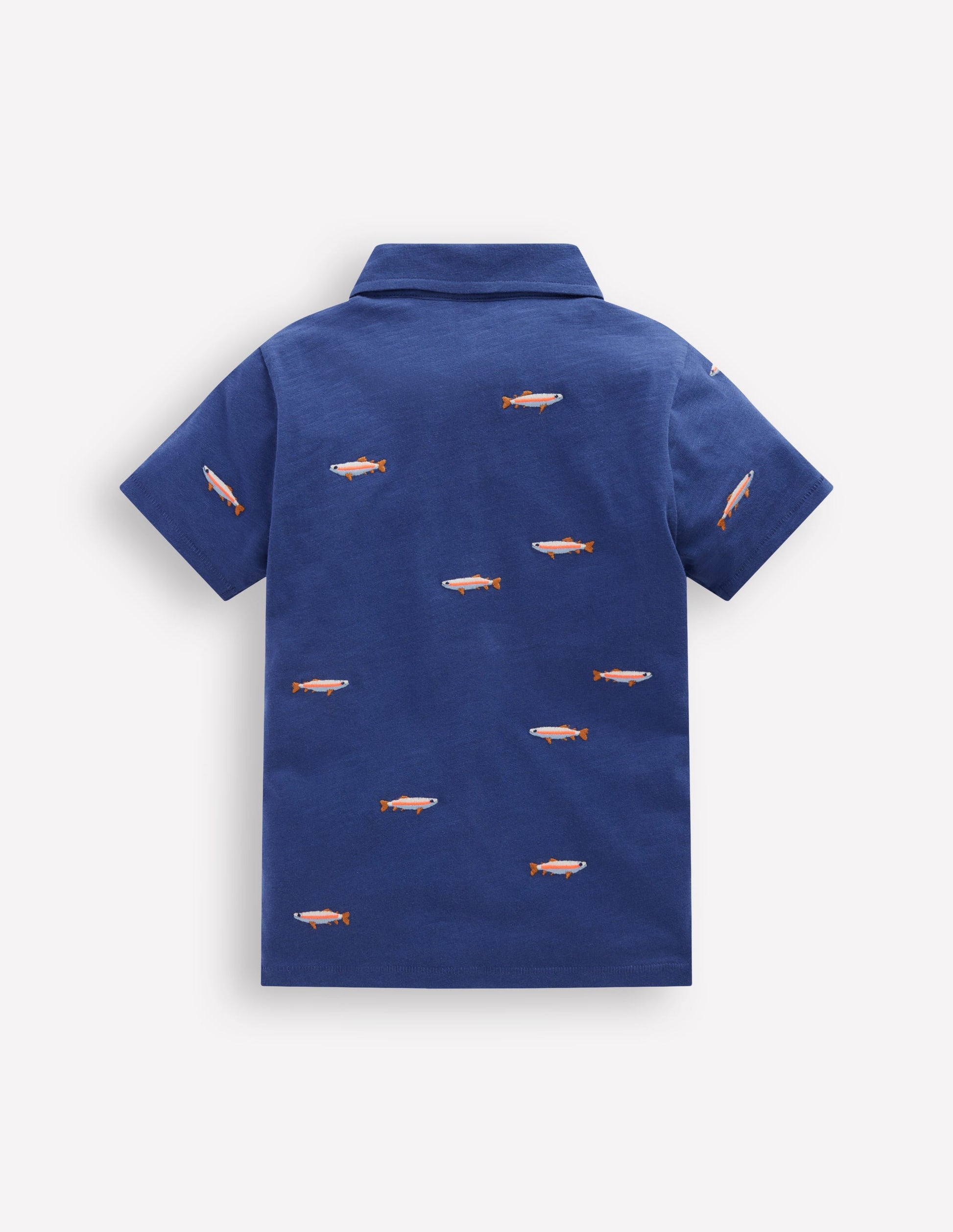 Embroidered Slub Polo Shirt-Blue Fishing-2