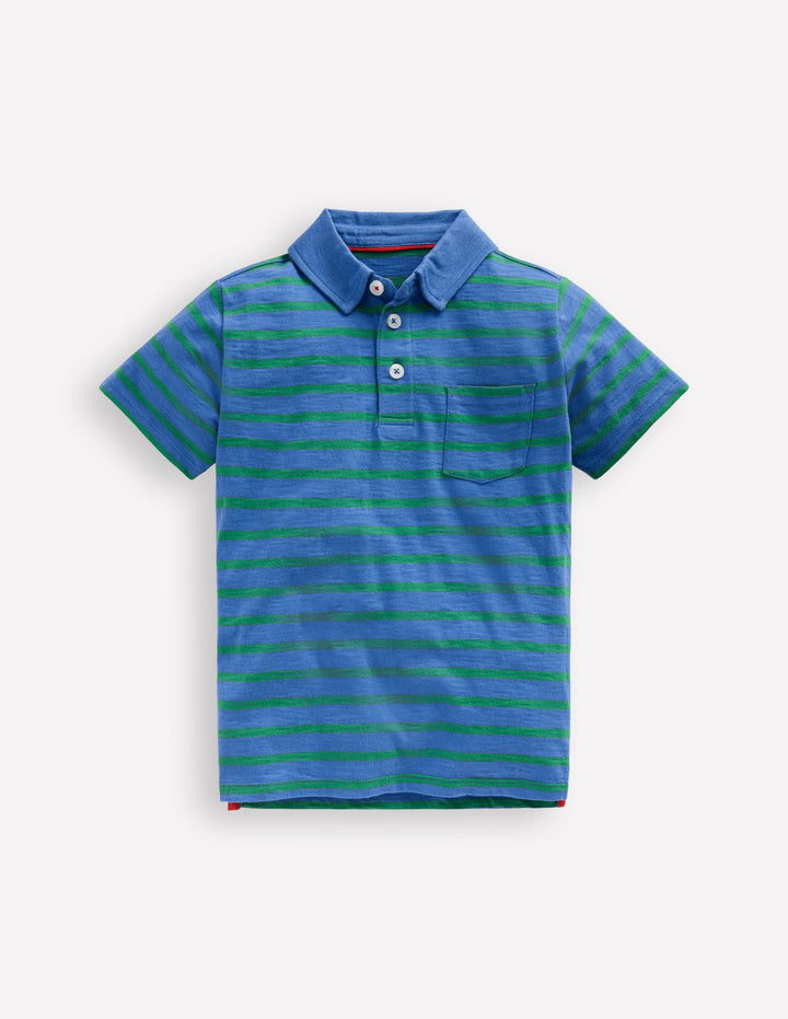 Slub Polo Shirt-Regatta Blue/Shamrock Green