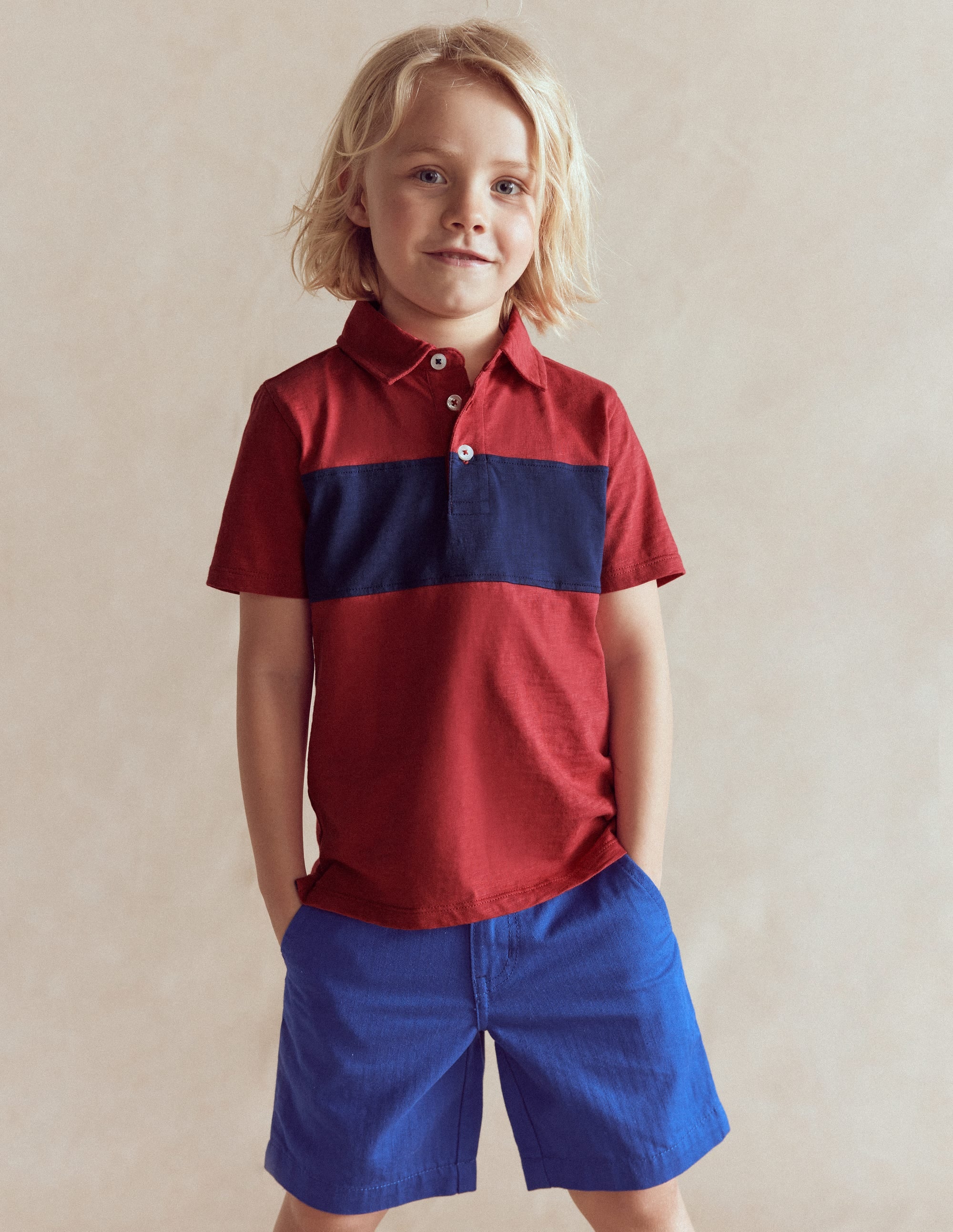 Slub Polo Shirt-Jam Red / College Navy - Image 1