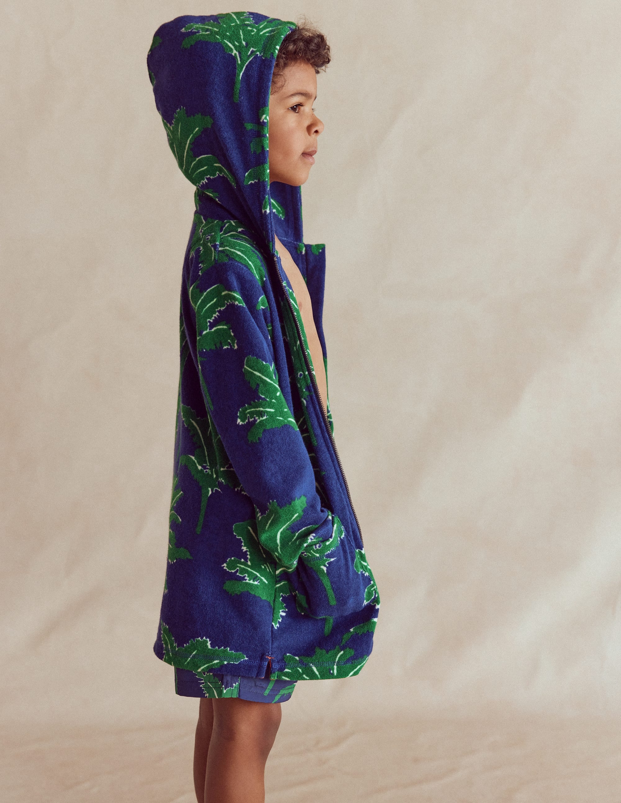 Towelling Zip-Up Throw-On-Starboard Blue Palm Trees - Image 1