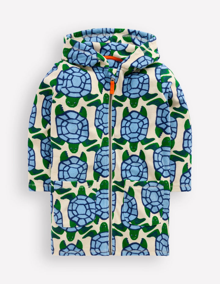 Towelling Zip-Up Throw-On-Calico White Turtles