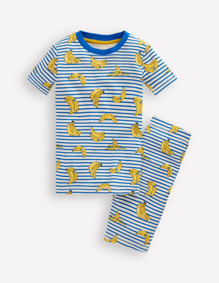 Snug Short John Pajamas-Multi Banana Stripe