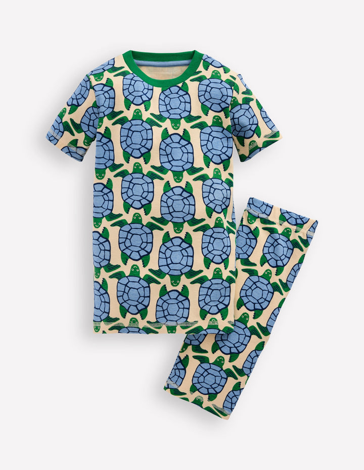 Snug Short John Pajamas-Calico White Turtles