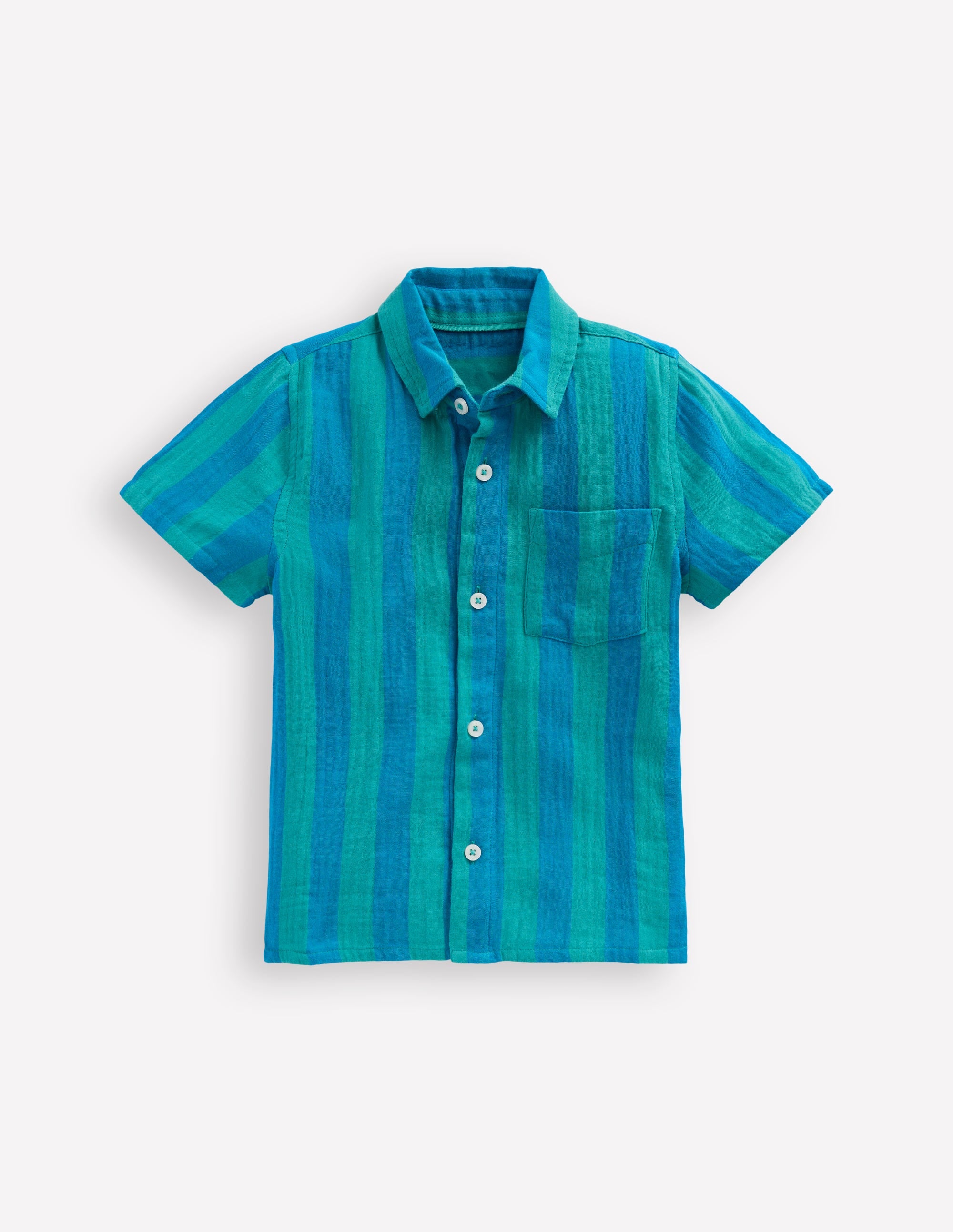 Double Cloth Shirt-Green and Blue Stripe - Image 2
