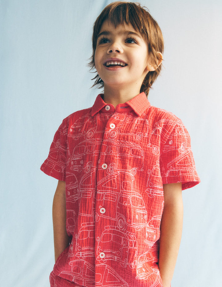 Double Cloth Shirt-Cayenne Embroidery