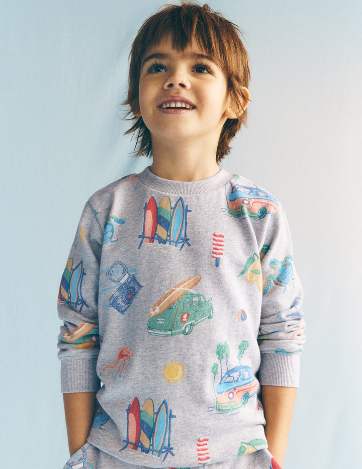 Everyday Printed Sweatshirt-Grey Marl Sketchy Holiday