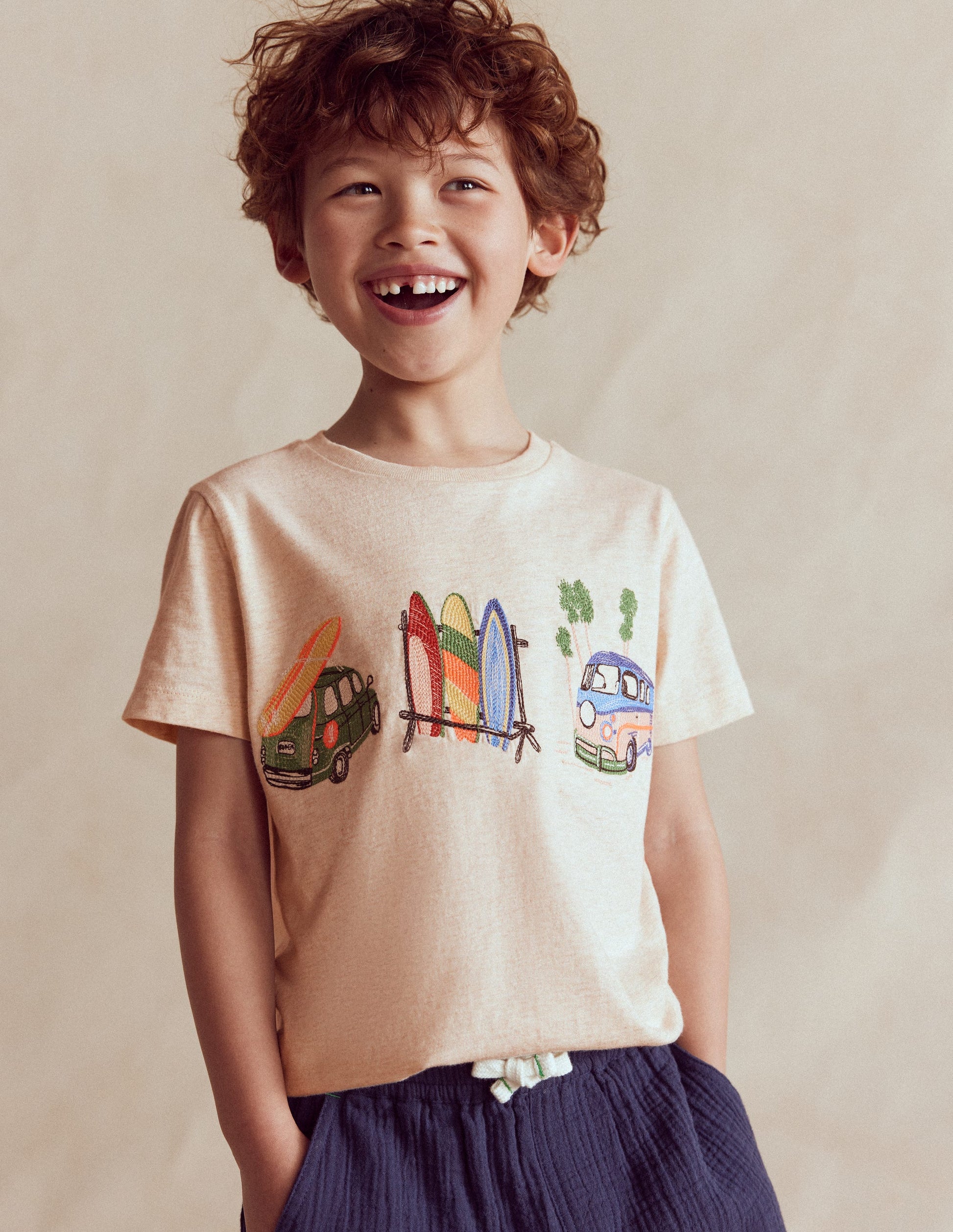 Linear Stitch T-shirt-Oatmeal Marl Holiday-1