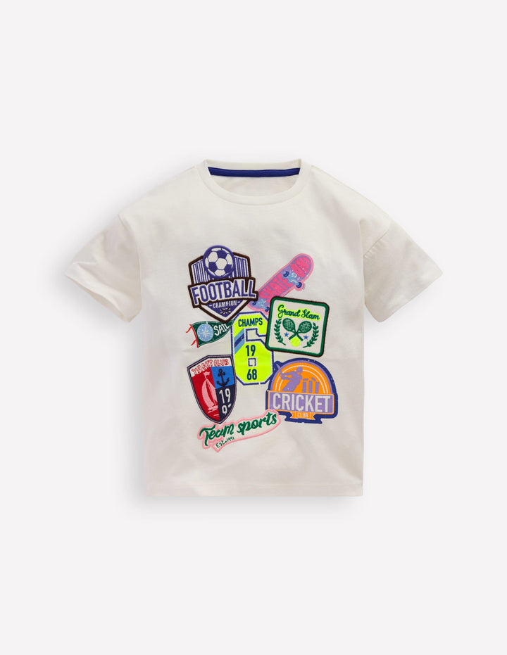 Short Sleeve Badge T-shirt-Soft Ivory Sports