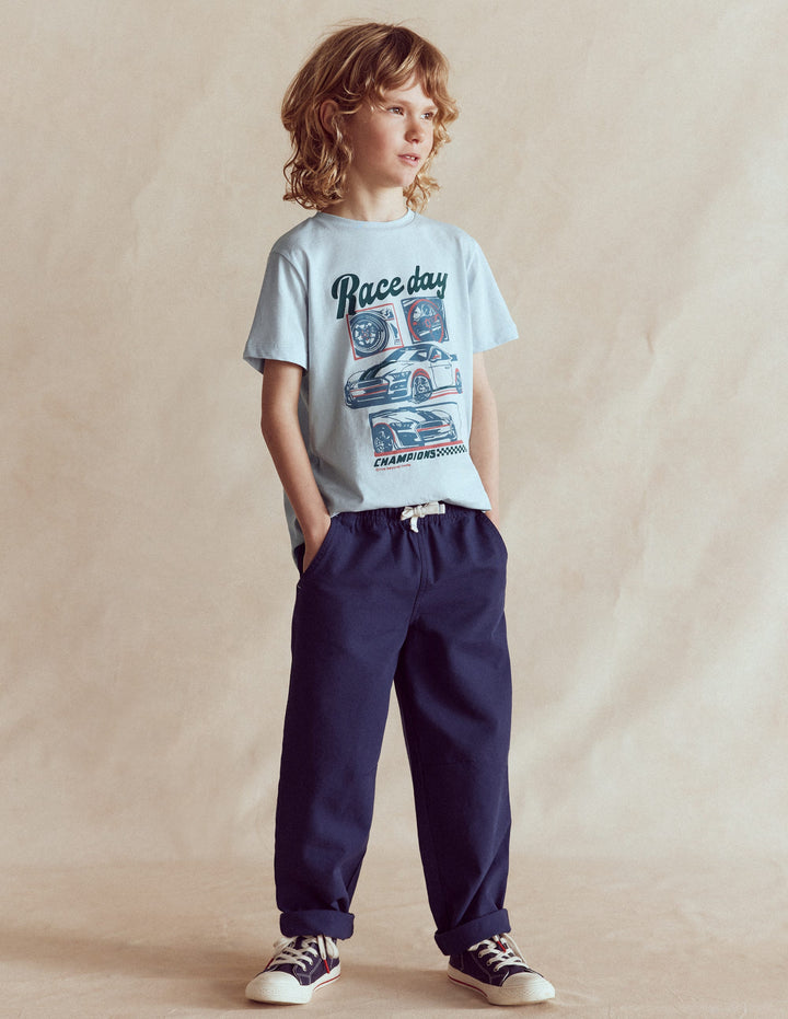 Pull-on Relaxed Pants-Medieval Blue