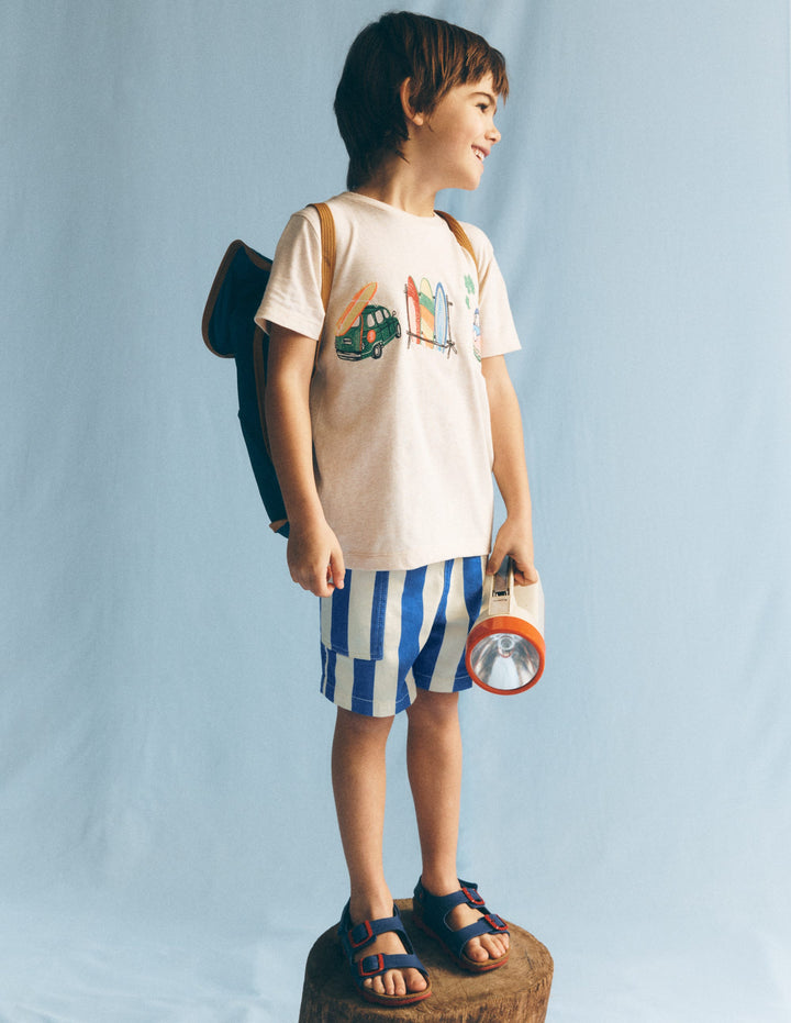 Cotton Pocket Shorts-Blue Stripe