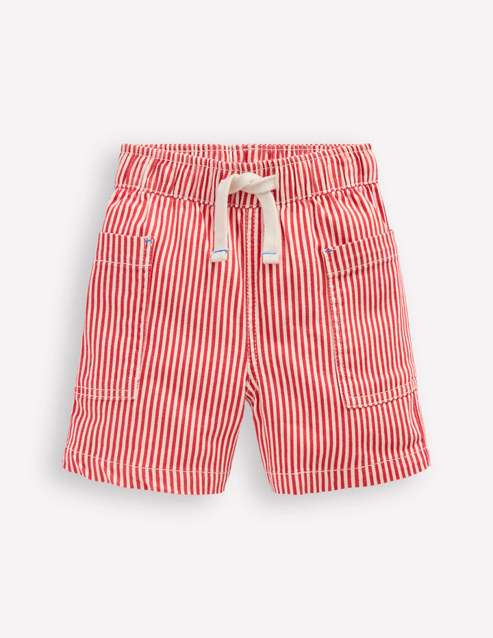 Cotton Pocket Shorts-Red Ticking