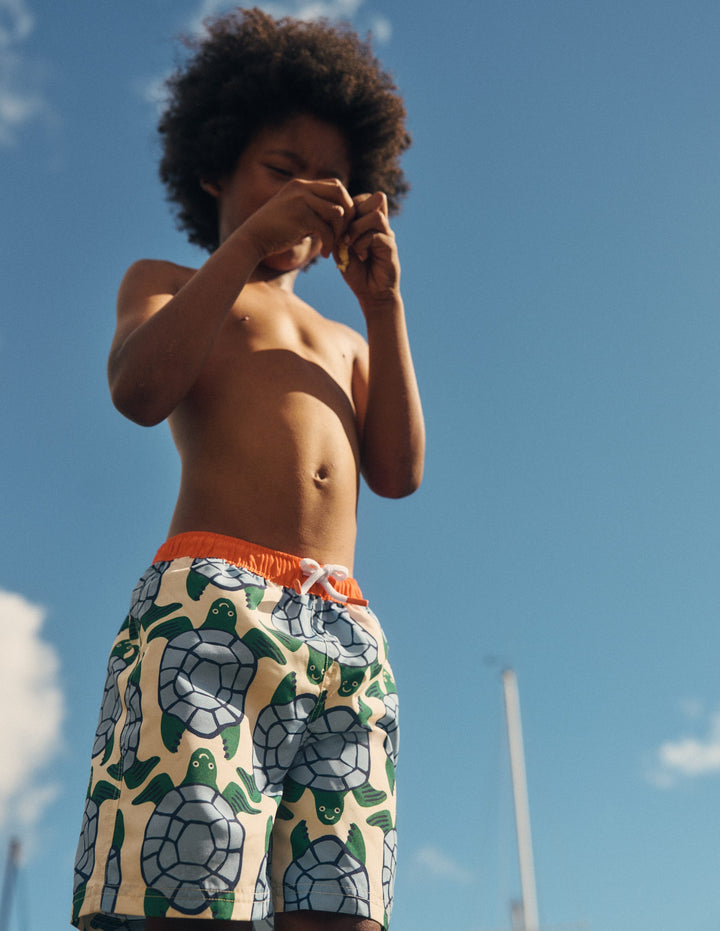Swim Shorts-Calico White Turtles Geo