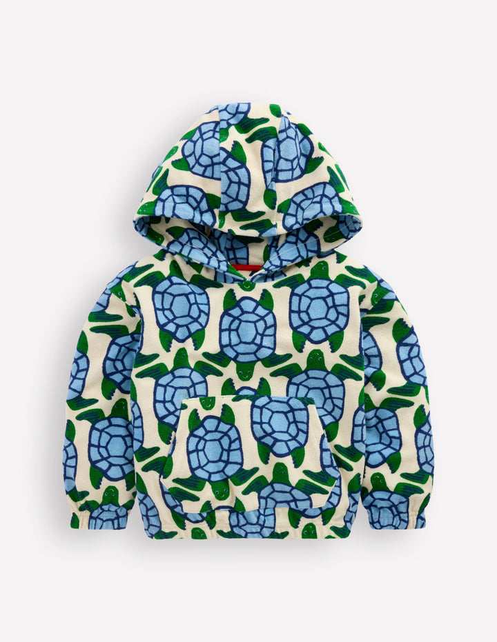 Towelling Pop-over Hoody-Calico White Turtles