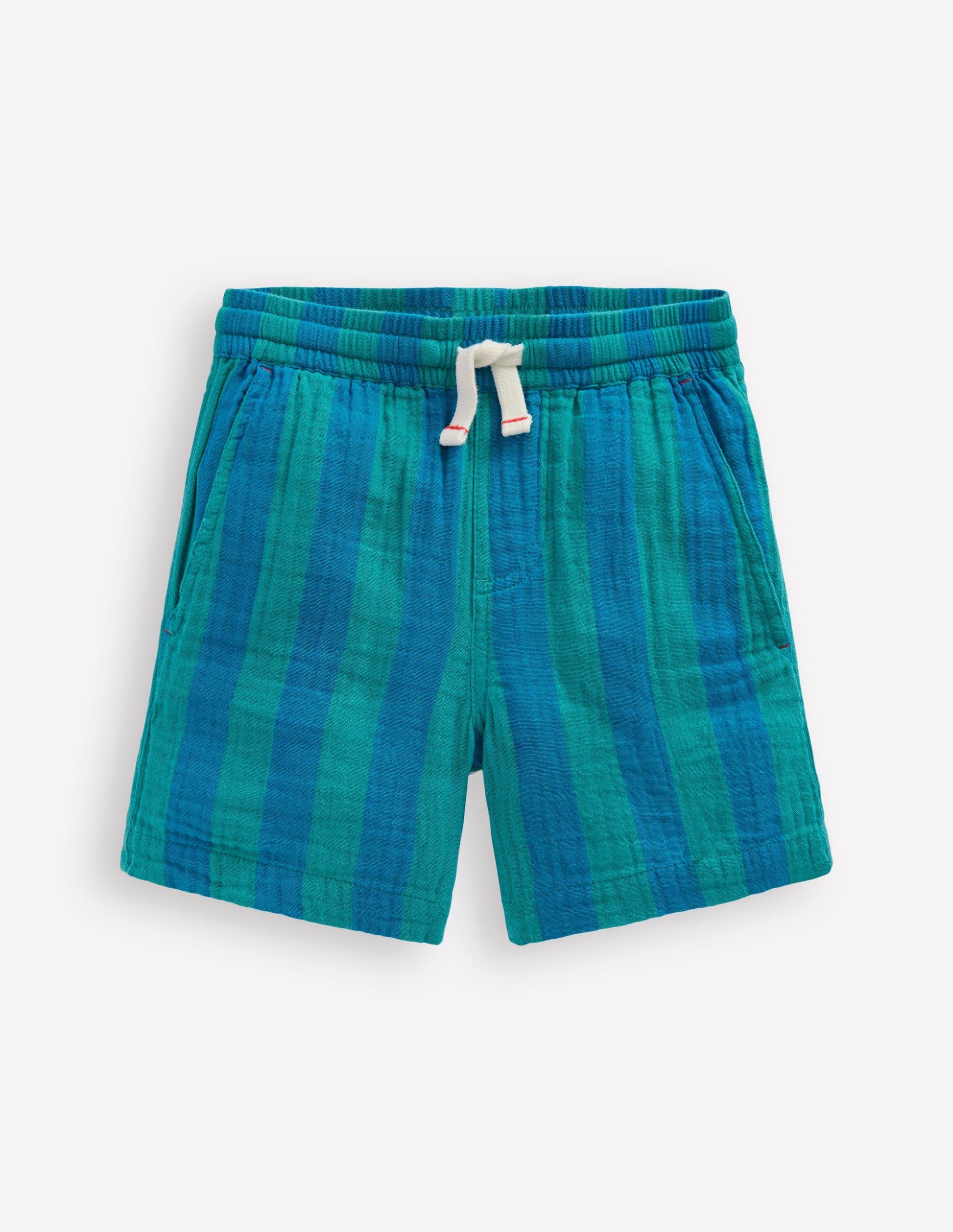 Double Cloth Shorts-Green and Blue Stripe-2