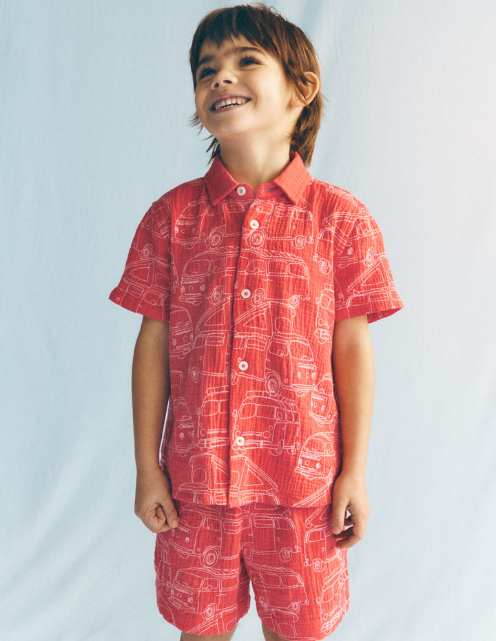 Double Cloth Shorts-Cayenne Embroidery