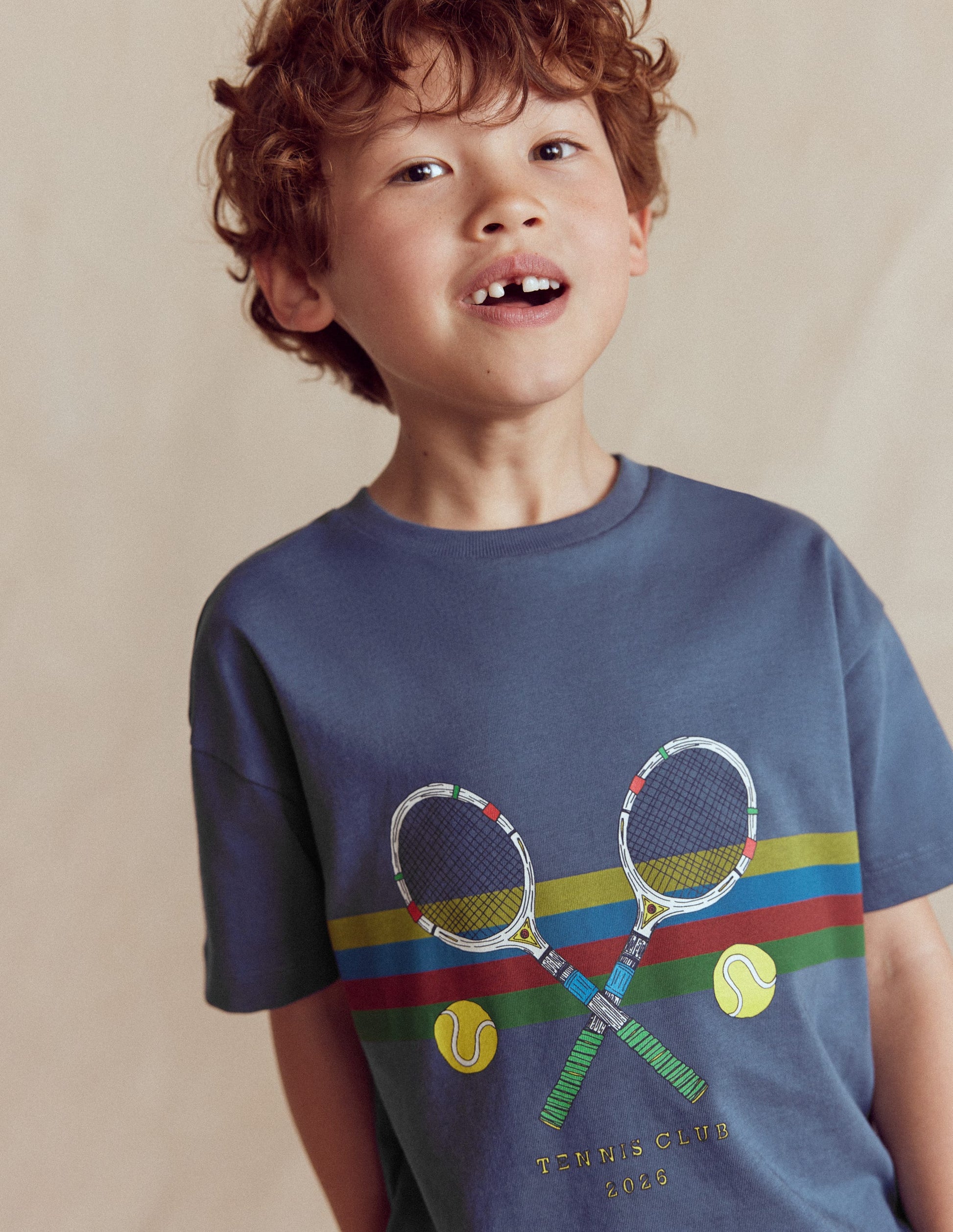 Relaxed Sport Graphic T-shirt-Robot Blue Tennis-1