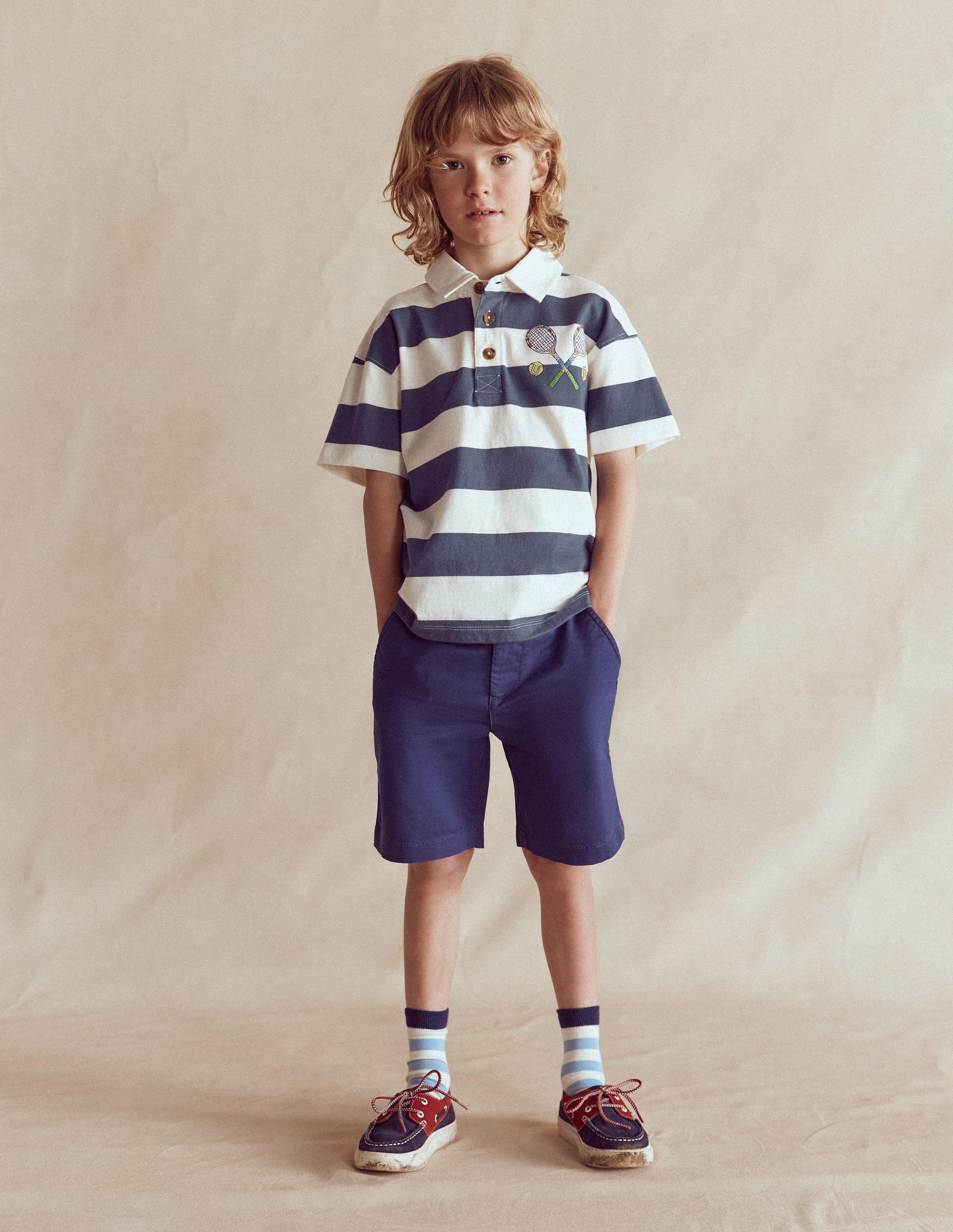 Relaxed Appliqué Polo Shirt-Robot Blue Tennis - Image 1