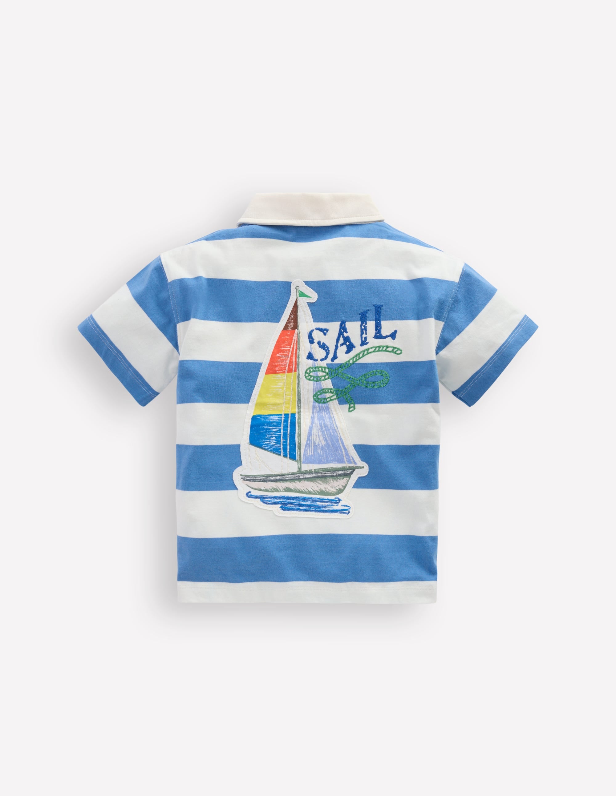 Relaxed Appliqué Polo Shirt-Forget Me Not Sail boats - Image 2