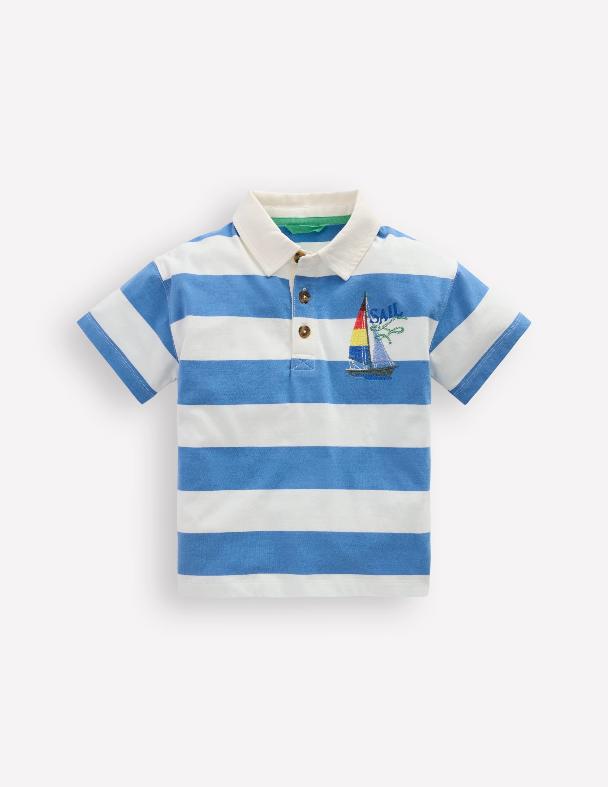 Relaxed Appliqué Polo Shirt-Forget Me Not Sail boats - Image 1