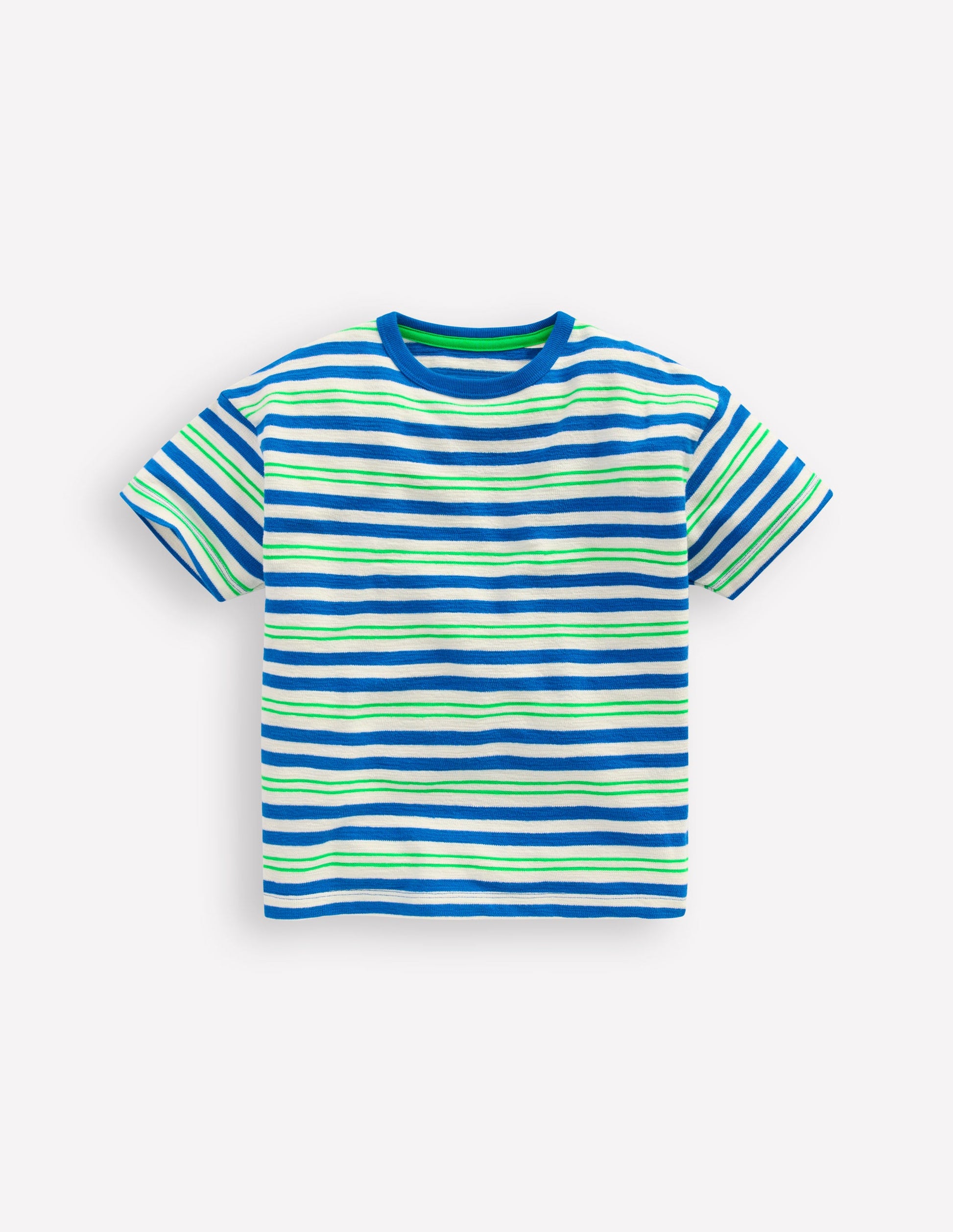 Textured Striped T-shirt-Soft Ivory / Blue / Green-2