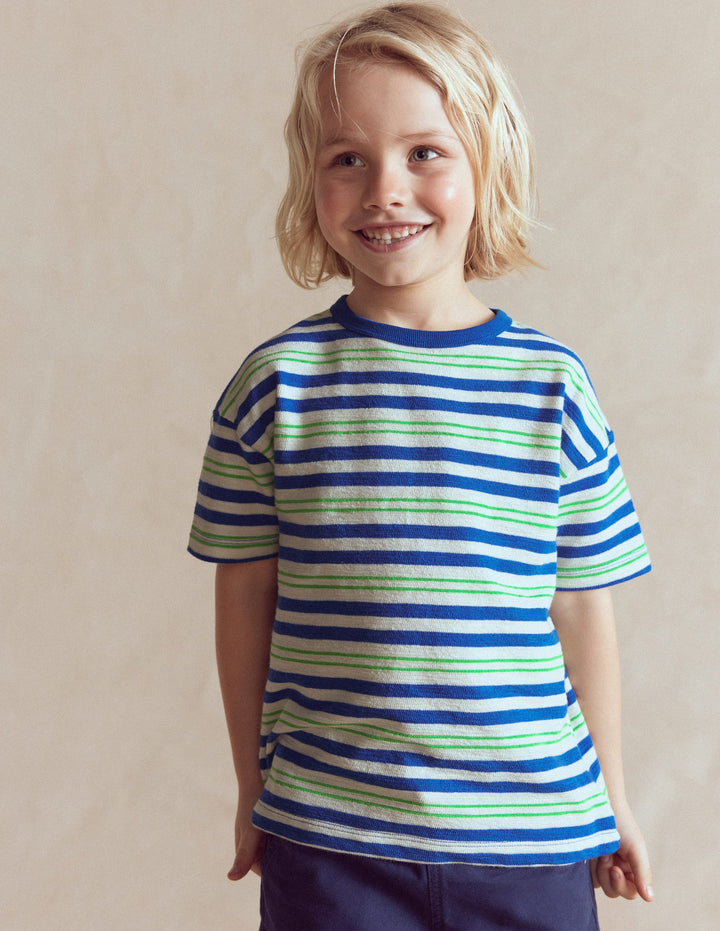 Textured Striped T-shirt-Soft Ivory / Blue / Green