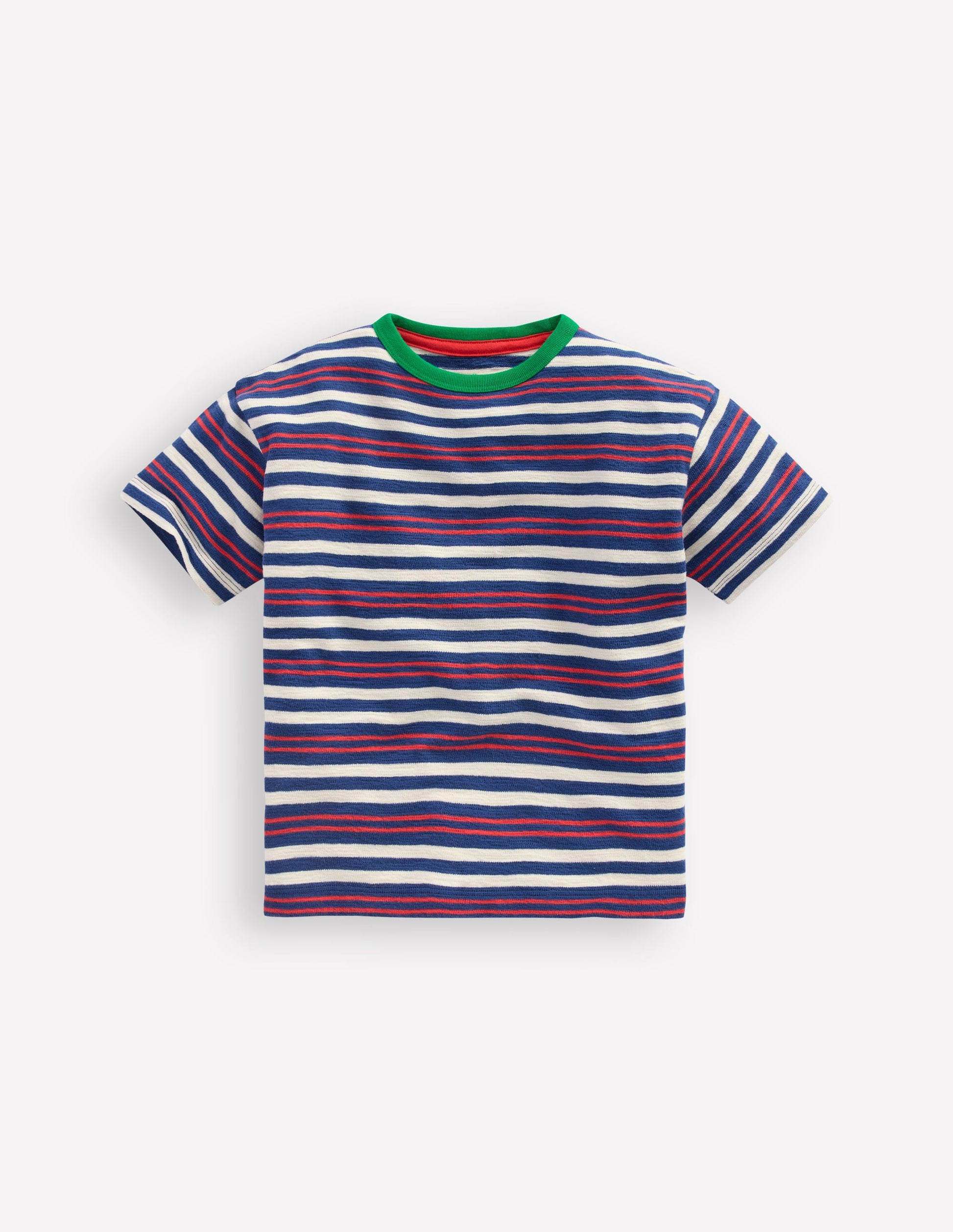Textured Striped T-shirt-Denim Blue / Jam Red-3
