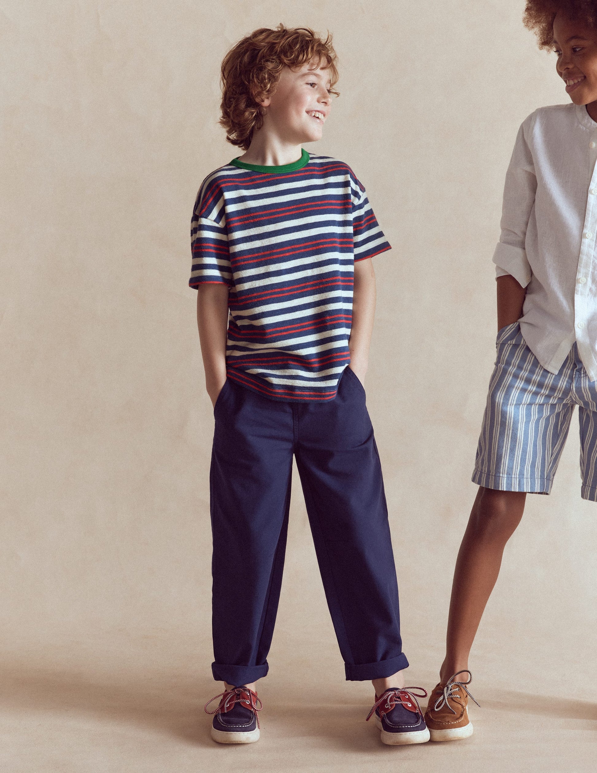 Textured Striped T-shirt-Denim Blue / Jam Red-2