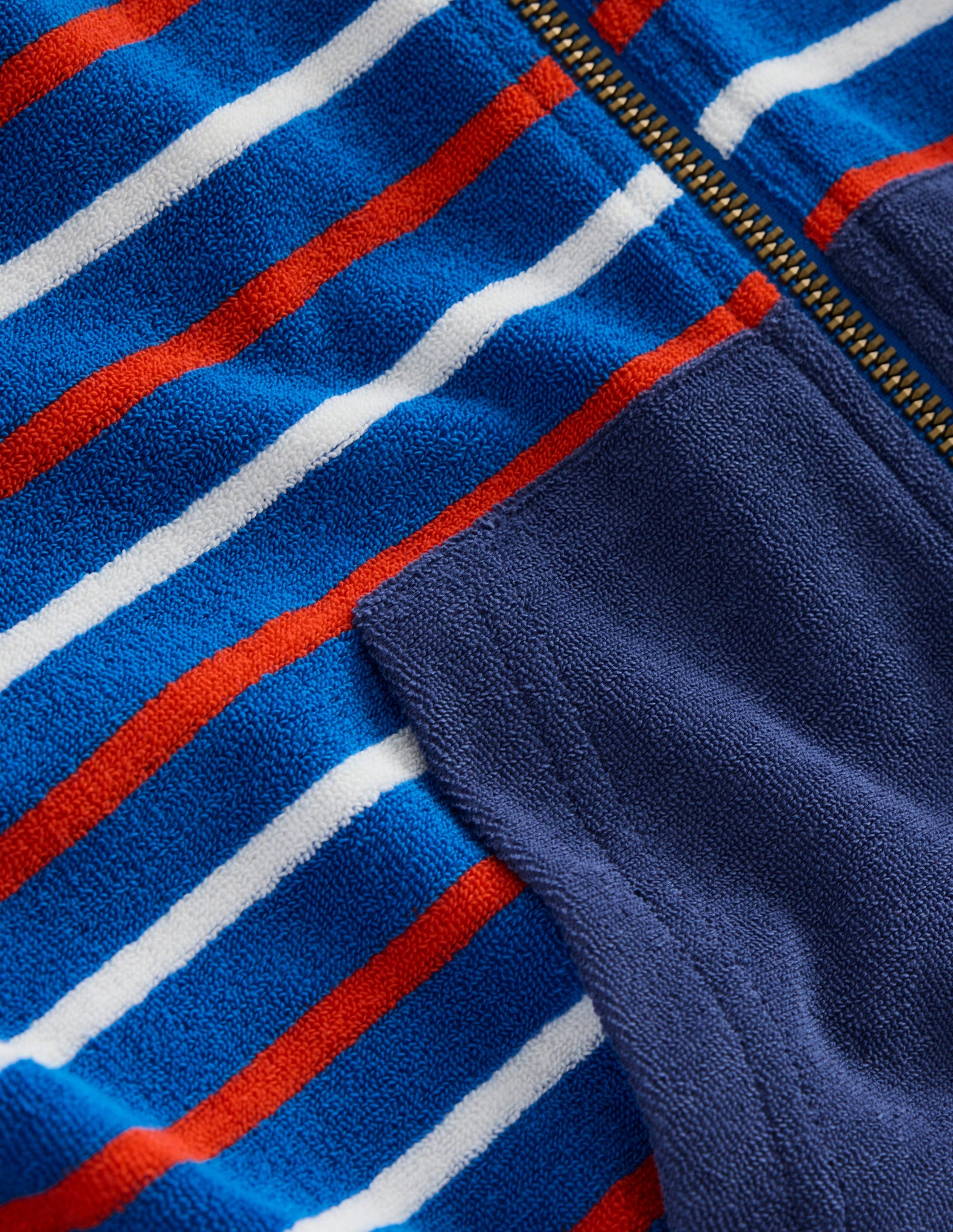 Towelling Zip-through Hoody-Blue Multi Stripe-3
