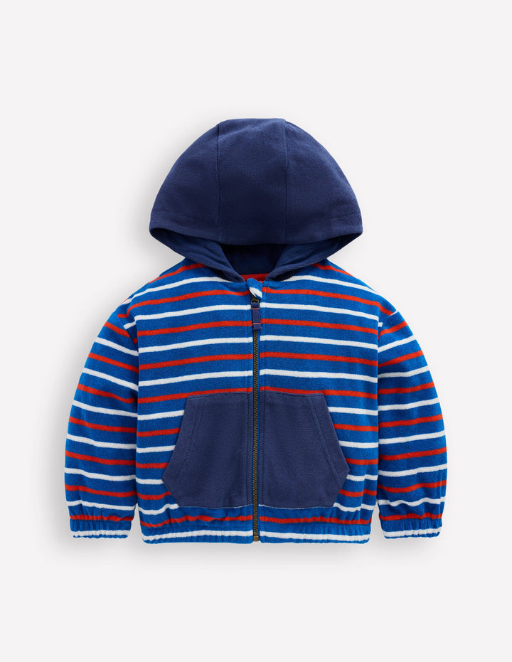 Towelling Zip-through Hoody-Blue Multi Stripe
