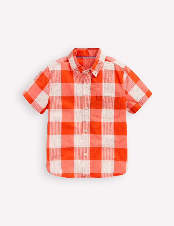 Cotton Gingham Shirt-Orange Seersucker