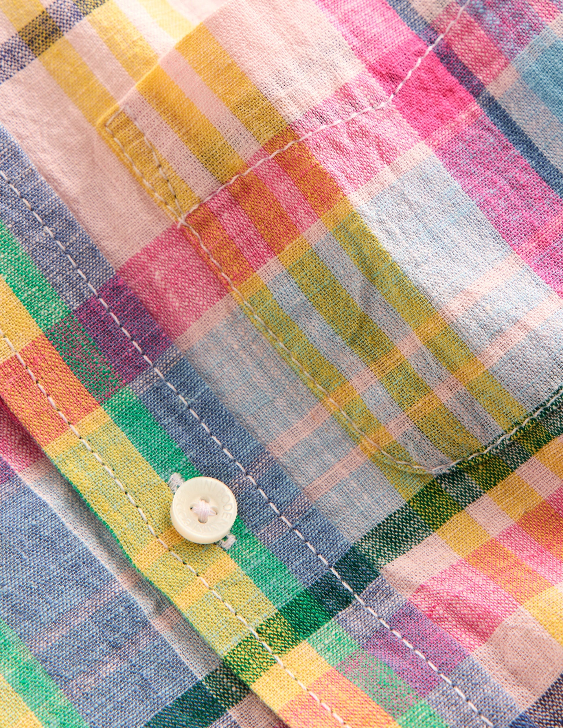 Long Sleeve Cotton Linen Shirt-Madras Check-3