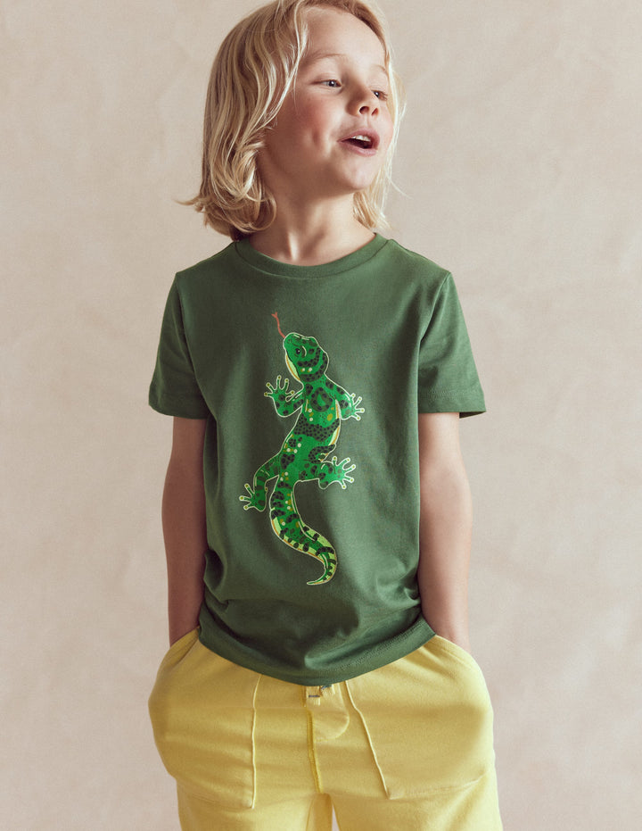 Front and Back Glow T-shirt-Bottle Green, Lizard X-Rray