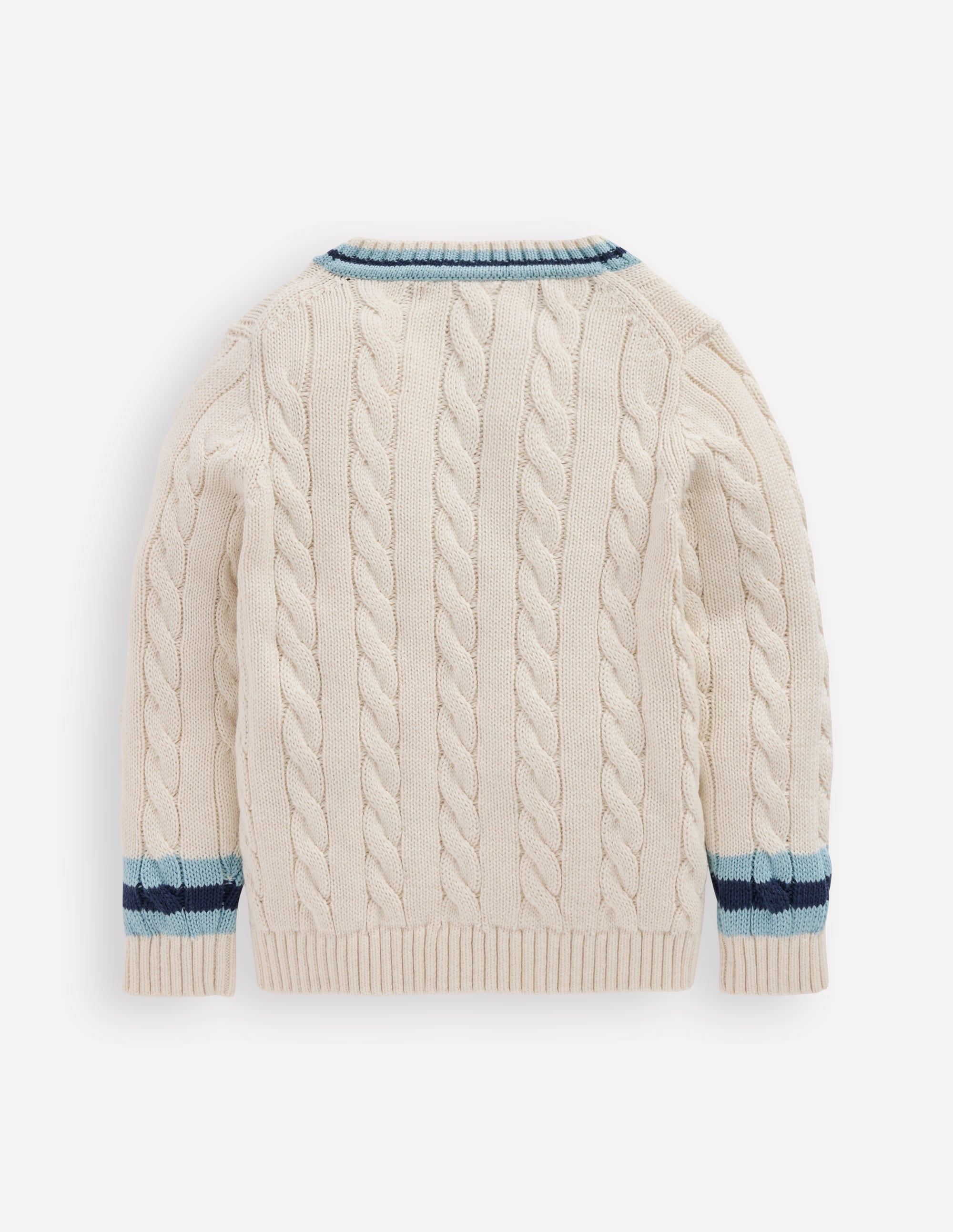 V-neck Cable Sweater-Ivory - Image 4
