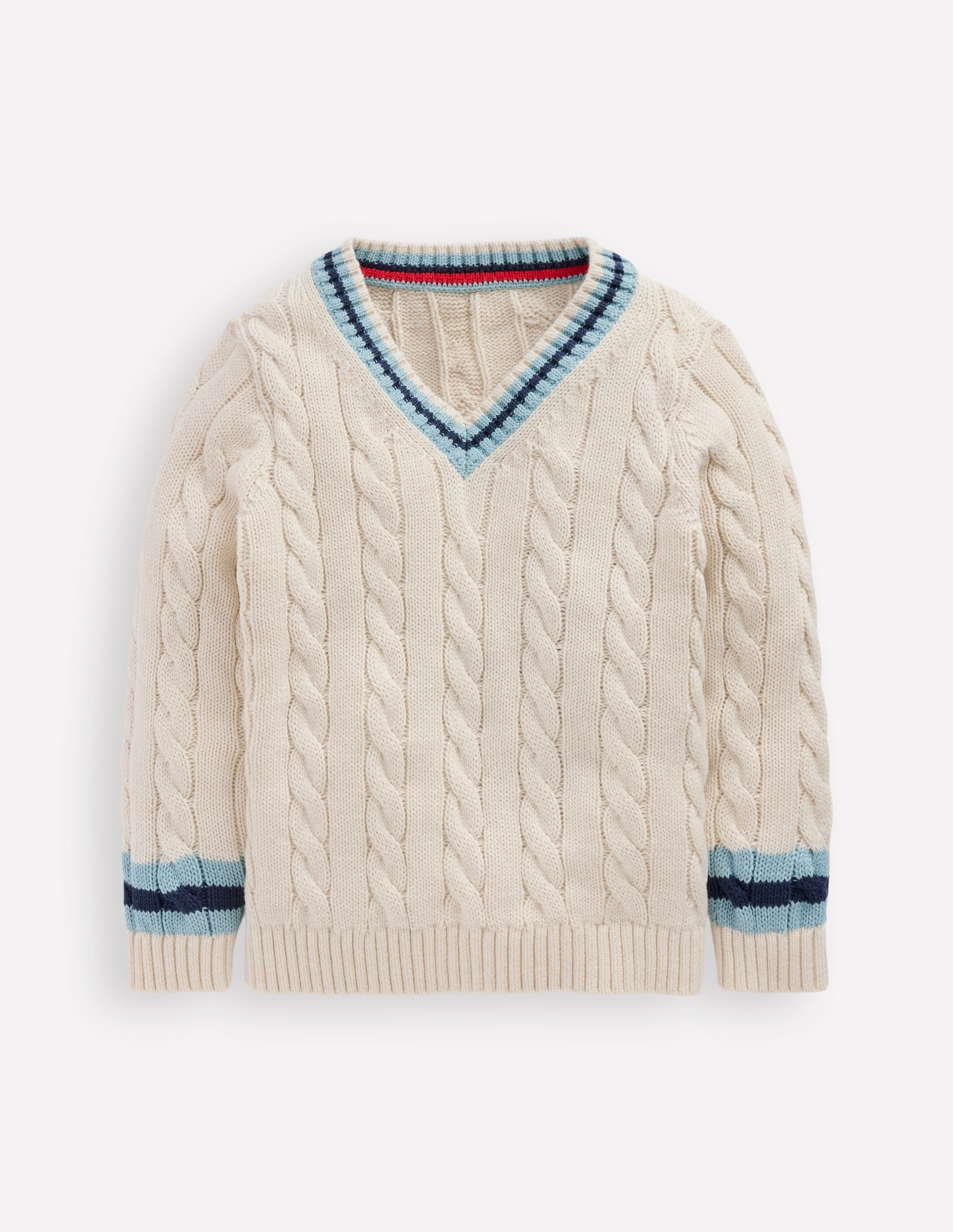 V-neck Cable Sweater-Ivory - Image 3