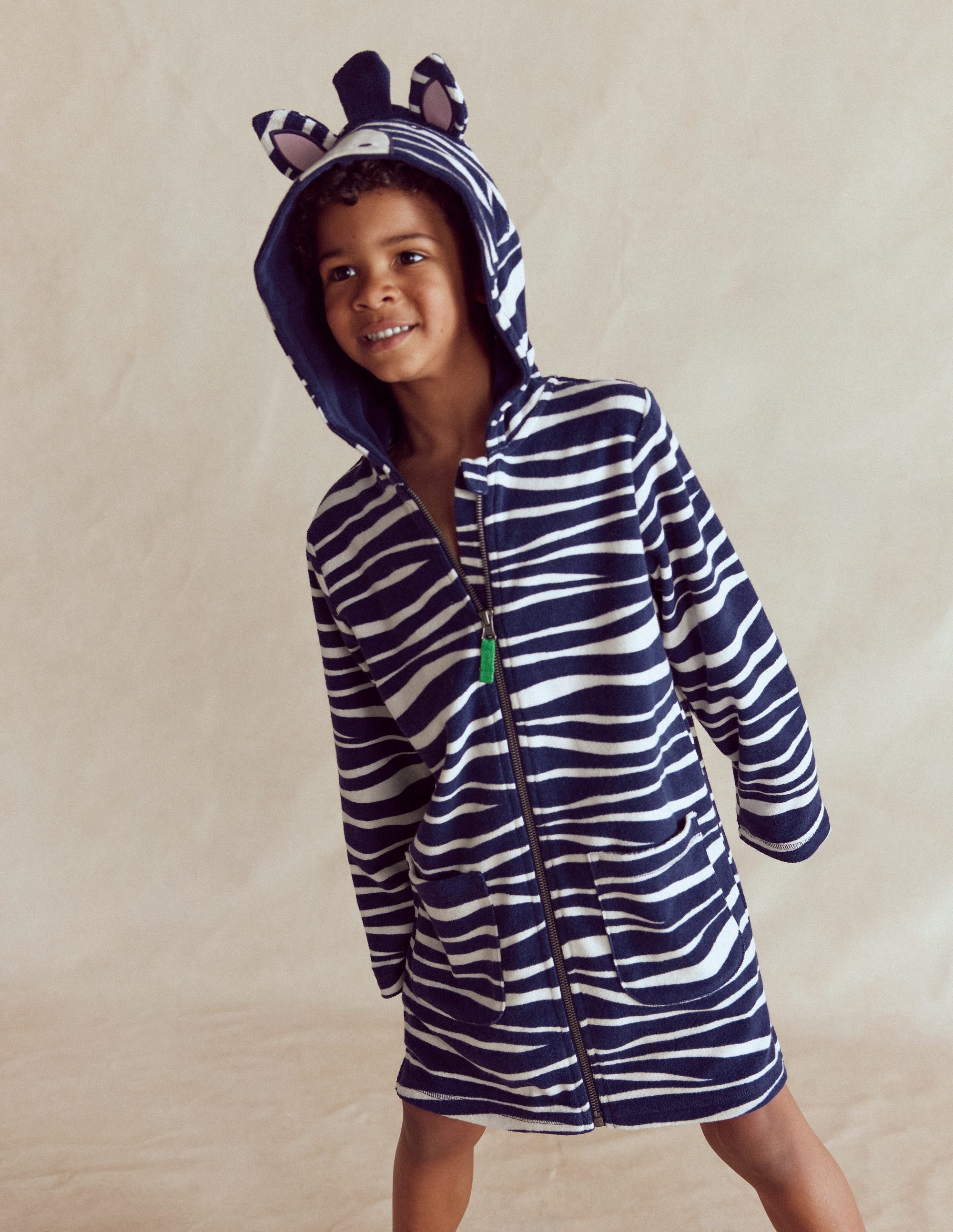 Fun Towelling Zip - up Throw On - Zebra | Boden USA
