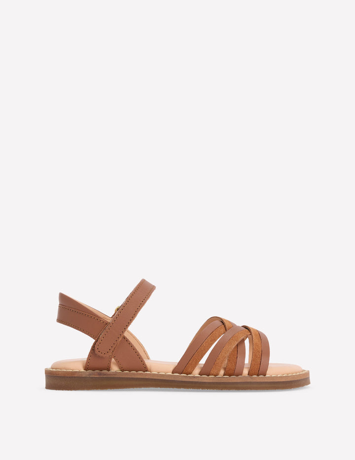 Crossed Leather Sandals-Tan