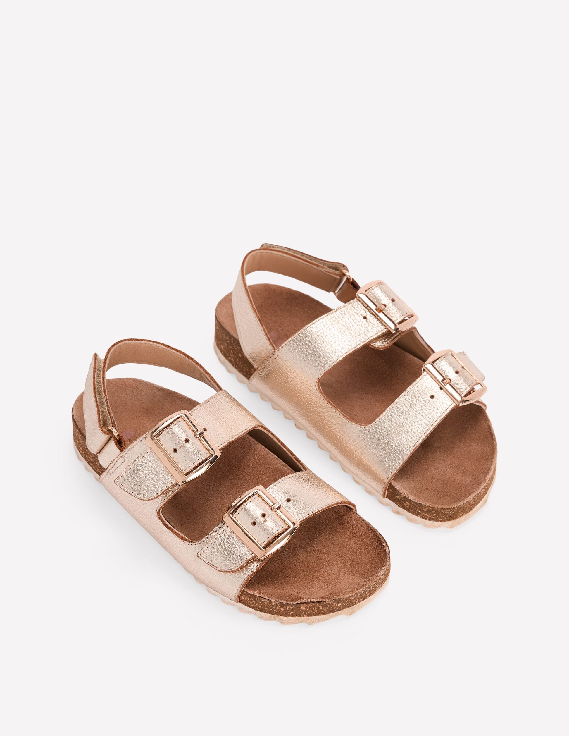 Metallic Double Strap Sandals-Gold-2